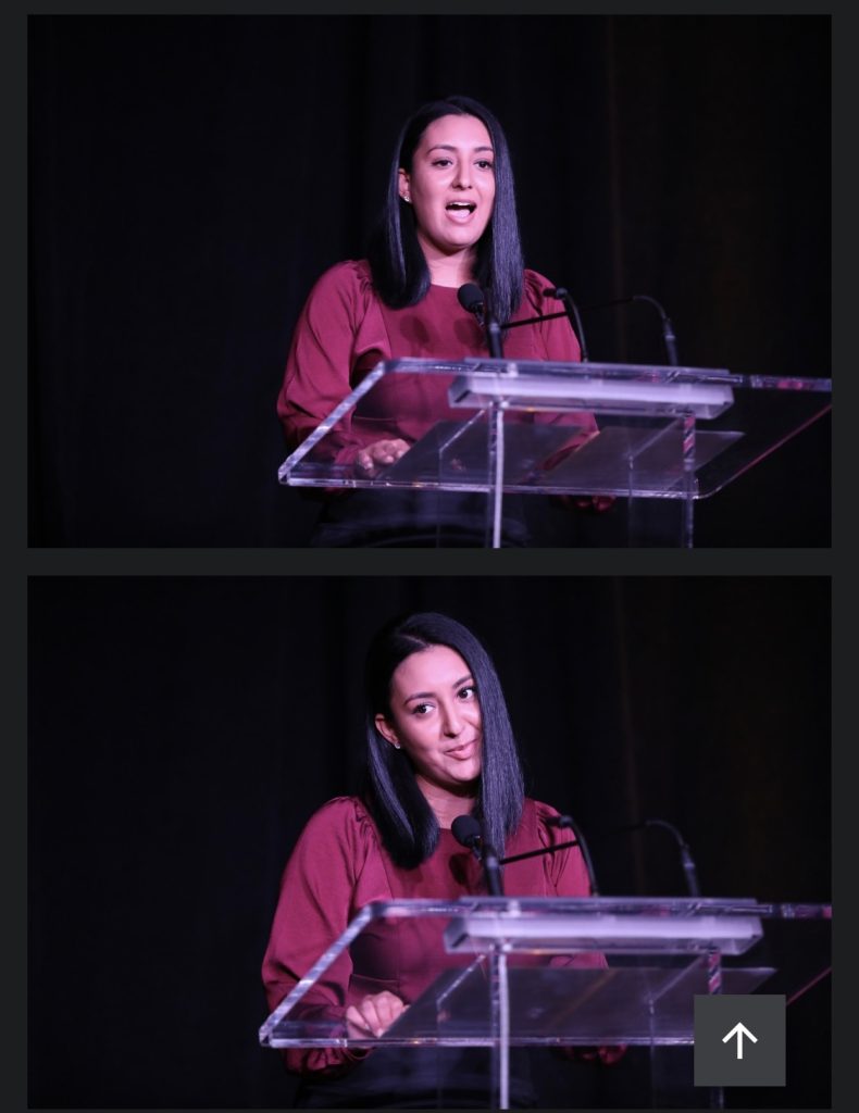 Karla V. Mardueño delivering a keynote address