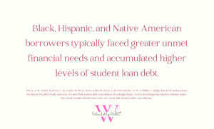 Quote: "Black, Hispanic, and Native American borrowers typically faced greater unmet financial needs and accumulated higher levels of student loan debt." 