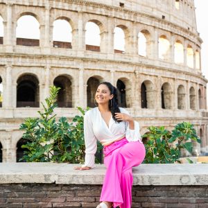 Karla V. Mardueño in front of the colosseum in Rome, Italy.